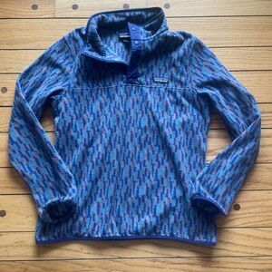 Patagonia M micro d snap t pullover Fleece climbing trees ikat blue medium women